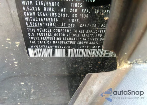 2015 Volkswagen Tiguan S from USA, damaged, VIN WVGAV7AX9FW612273